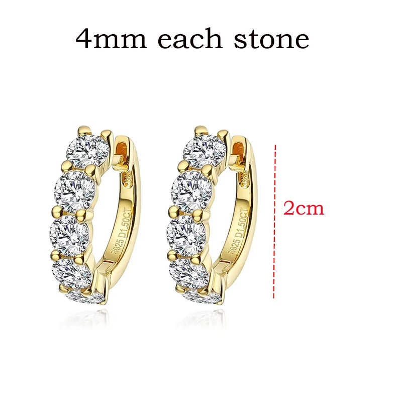 Moissanite Hoop Earrings 2/3CT  – 18K Plated S925 Silver, D Color Sparkle