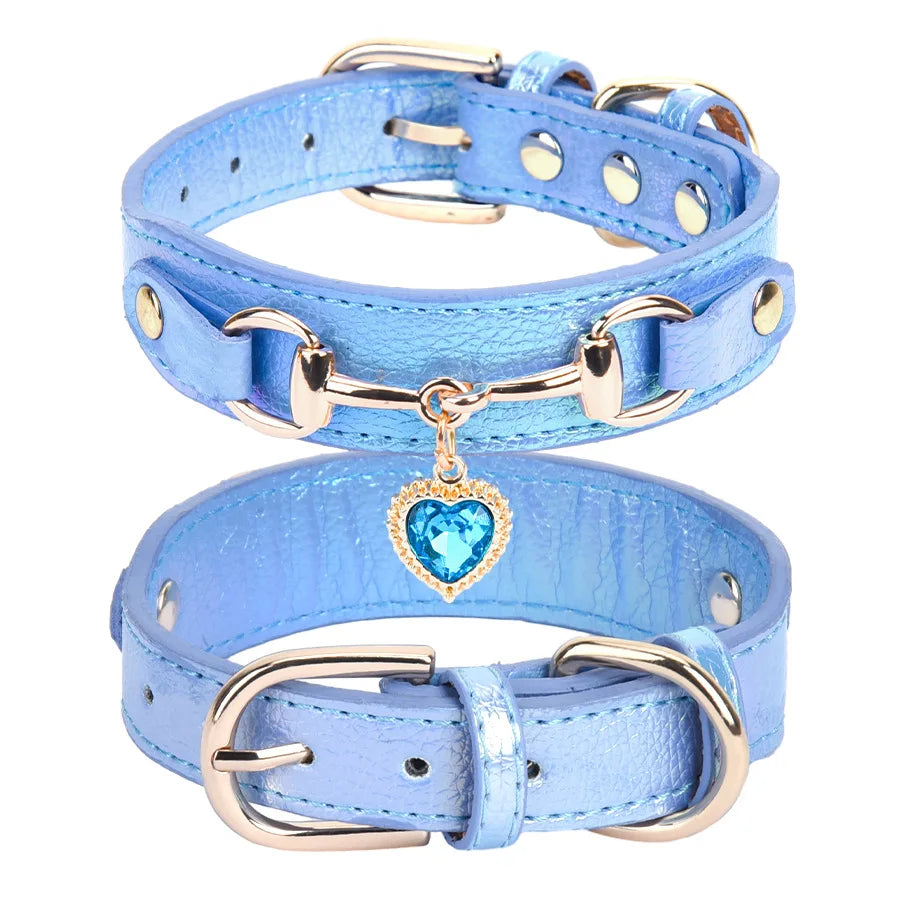 Shiny Rhinestone Dog Collar – Adjustable Leather Pet Necklace