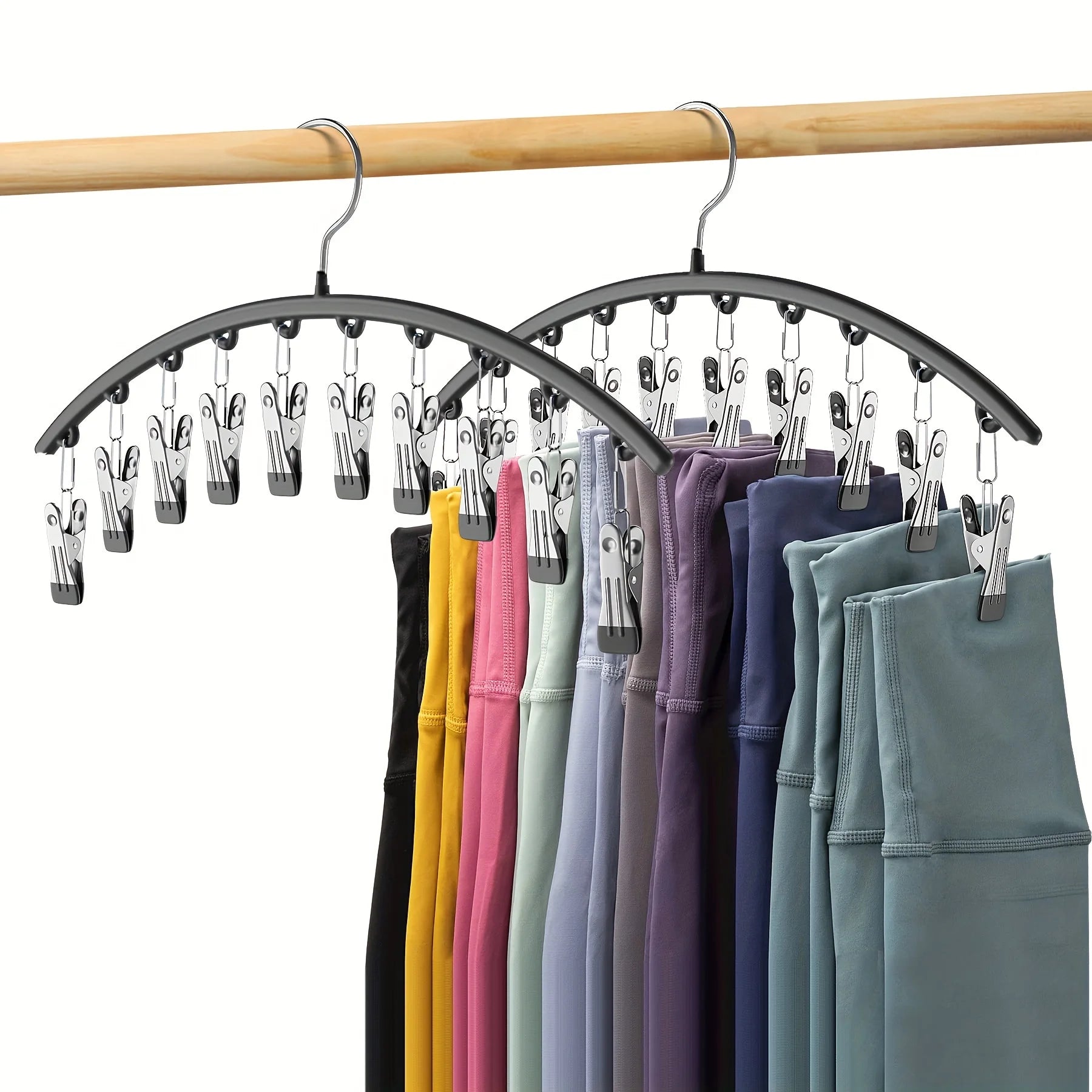 Curved Metal Pants Hanger with 10 Clips – Yoga Leggings & Closet Organizer