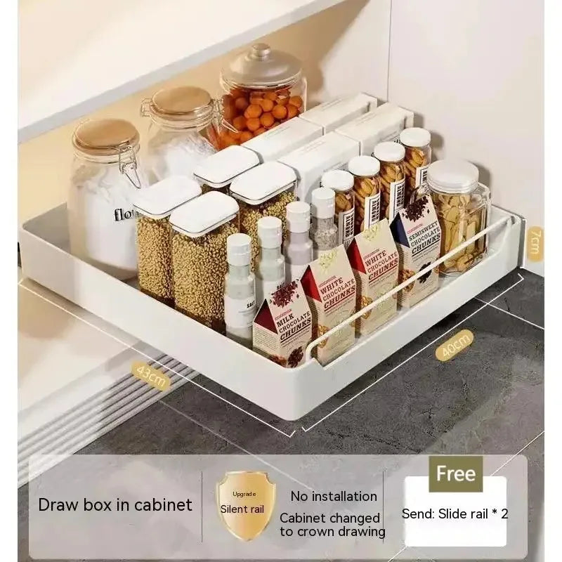 Pull-Out Metal Kitchen Storage Rack – Slide Rail Drawer Organizer