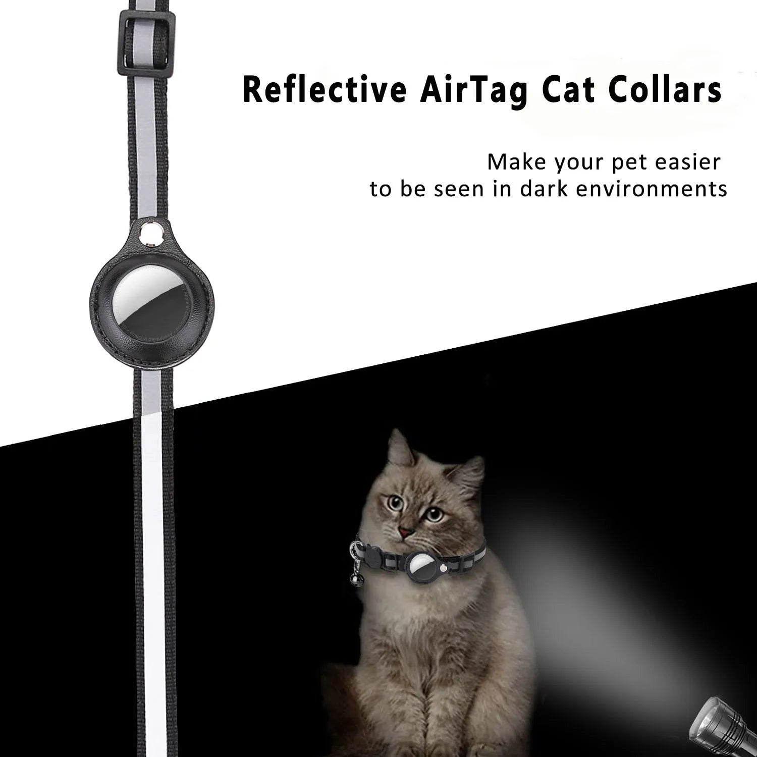 Cat AirTag Holder Collar with Breakaway Safety, Reflective Strips, and Waterproof Design - Adjustable Kitten Collar with Bell