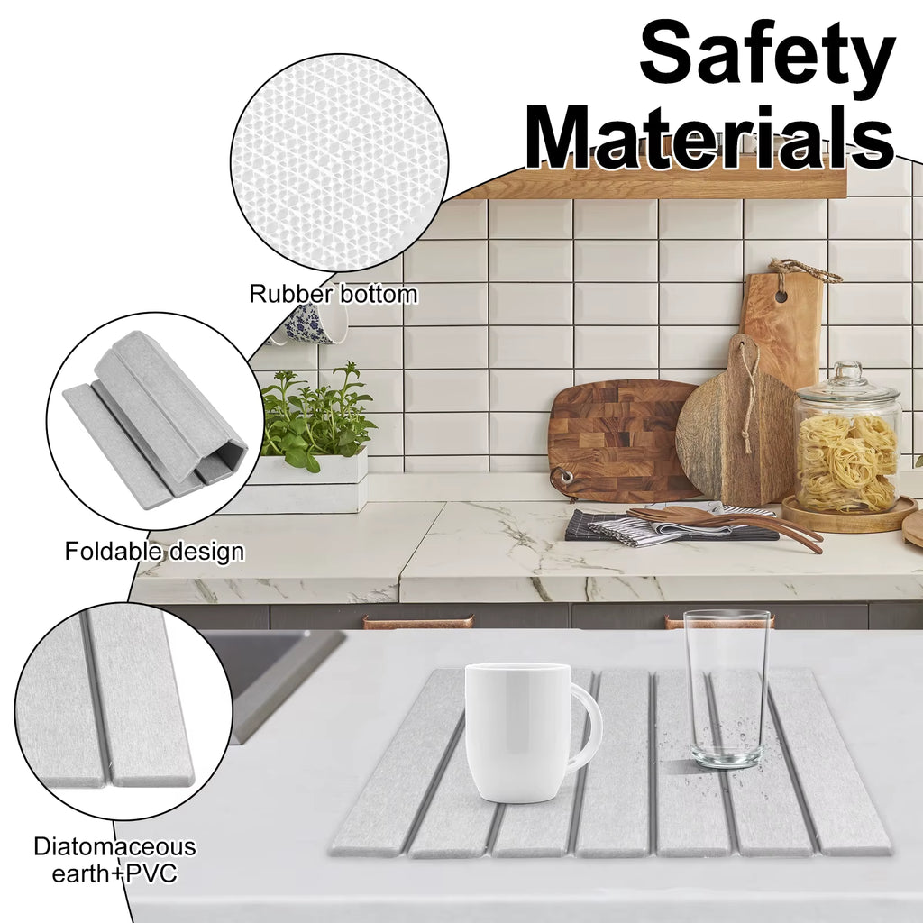 2 Colors Foldable Stone Dish Drying Mat Diatomite Tableware Pads Non-Slip Reusable Dish Drainer Mat Kitchen Accessories 40X30 Cm