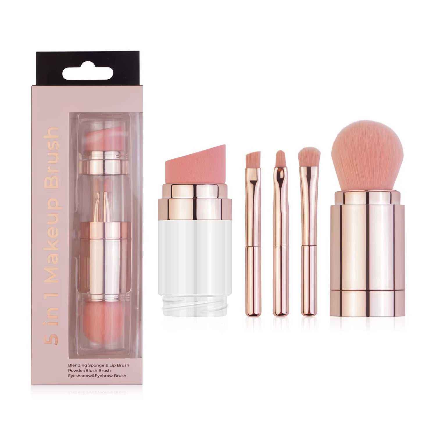 5-in-1 Retractable Makeup Brush Set – Foundation, Eyes, Lips, Powder