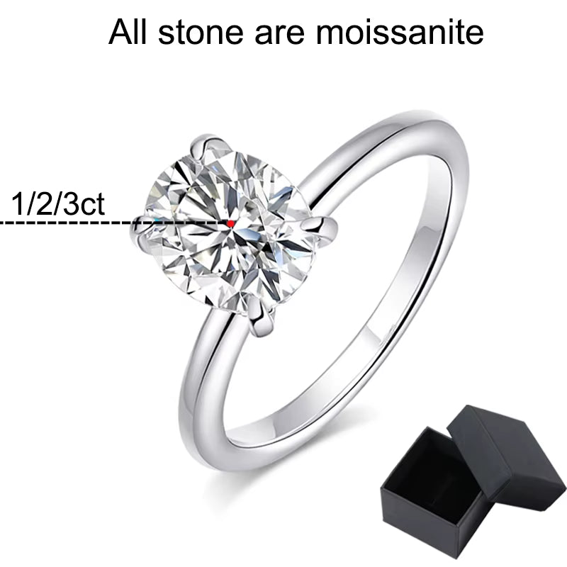 Oval Moissanite Ring – 18K White Gold Plated S925 Silver Wedding Band