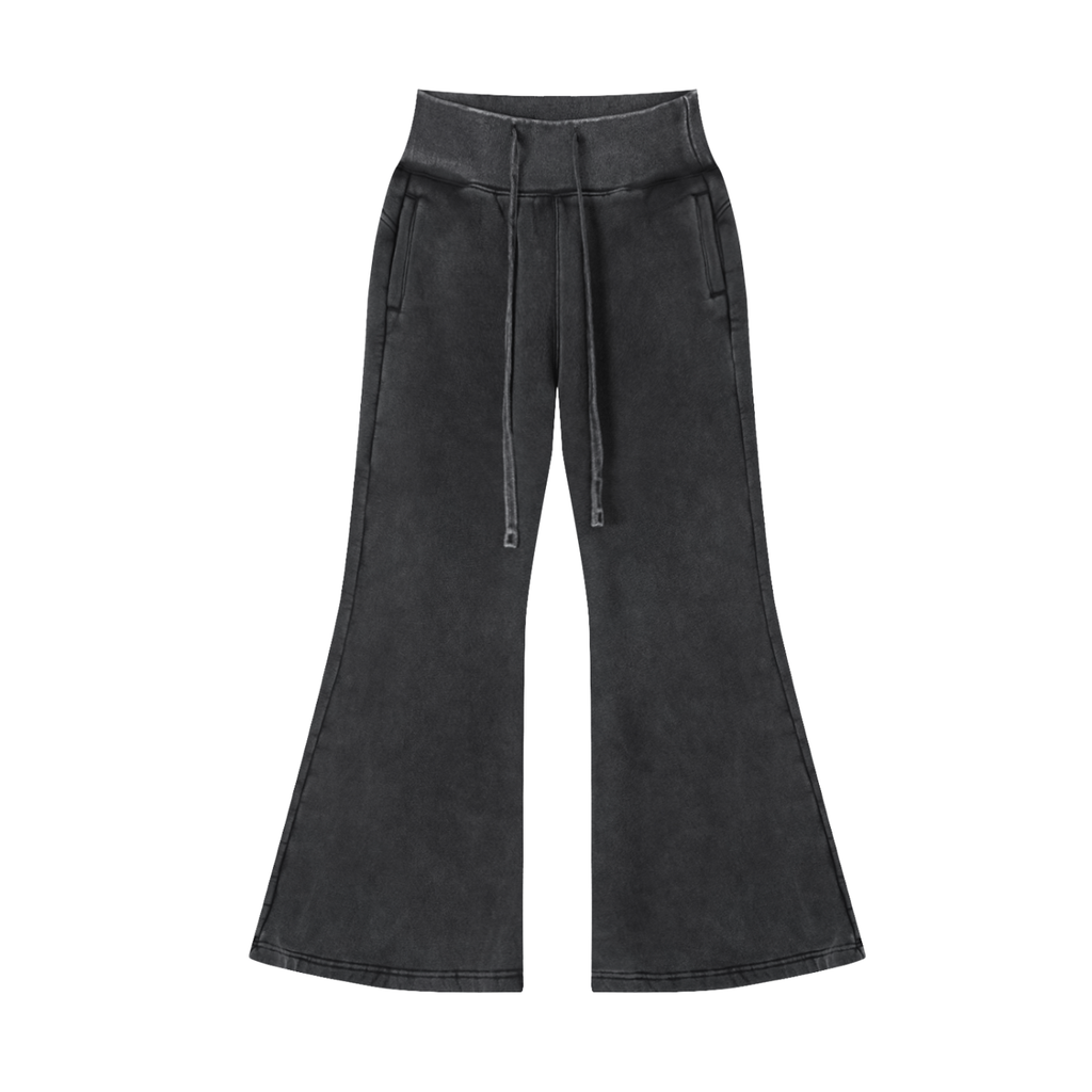 Vintage Washed Flared Fleece Pants for Women | Mid-Waist Streetwear