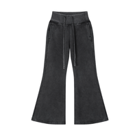 Vintage Washed Flared Fleece Pants for Women | Mid-Waist Streetwear