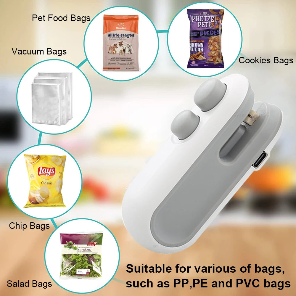Effortlessly Seal Your Snacks with the Mini Handheld Heat Bag Sealer - Keep Food Fresh and Flavorful!