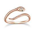 925 Sterling Silver Snake Ring – Adjustable 18K Gold with Green Zircon, Retro Stackable