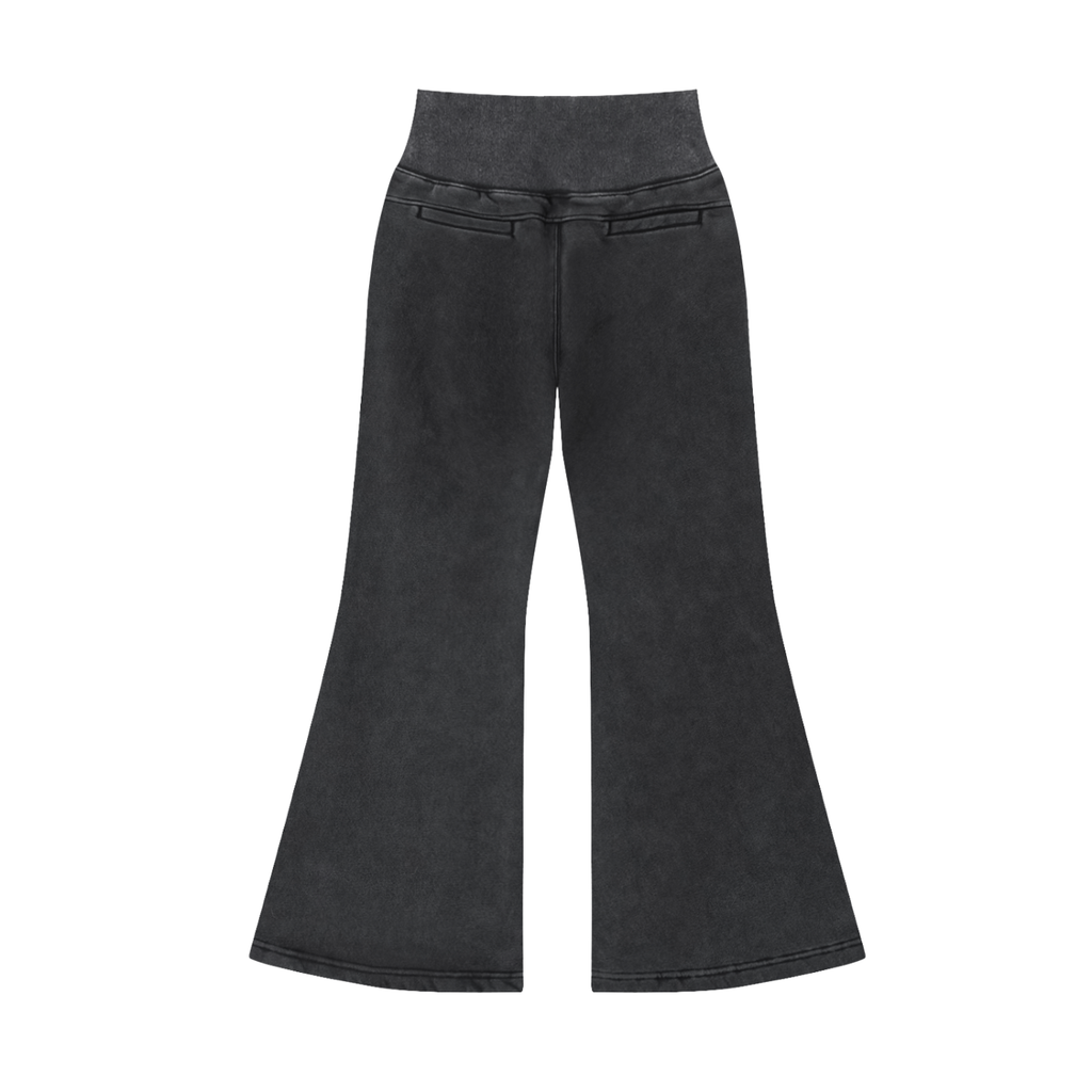 Vintage Washed Flared Fleece Pants for Women | Mid-Waist Streetwear