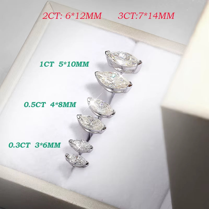 Marquise Moissanite Stud Earrings 0.3–3CT  – 18K Plated S925 Silver