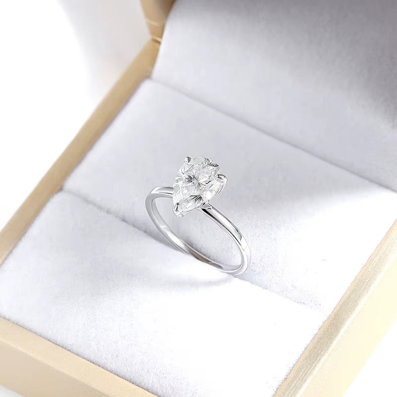 Pear Cut Moissanite Ring 1–4CT  – 18K Plated S925 Silver Solitaire Wedding Band