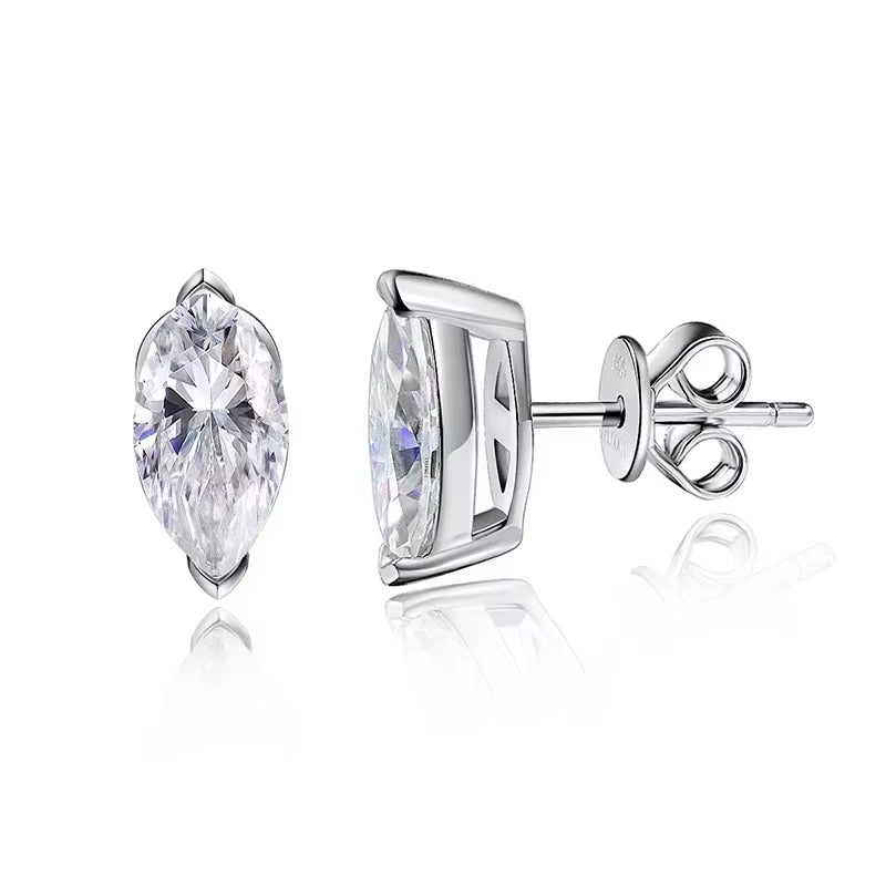Marquise Moissanite Stud Earrings 0.3–3CT  – 18K Plated S925 Silver