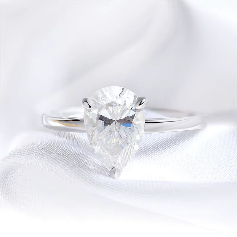 Pear Cut Moissanite Ring 1–4CT  – 18K Plated S925 Silver Solitaire Wedding Band